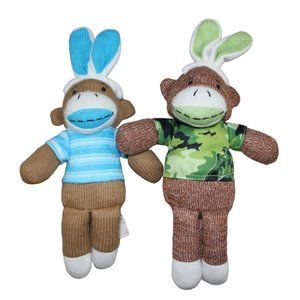 Dan Dee Dandee Sock Monkey Easter Bunny Ears Plush Stuffed Toy Set Blue Camo Boy